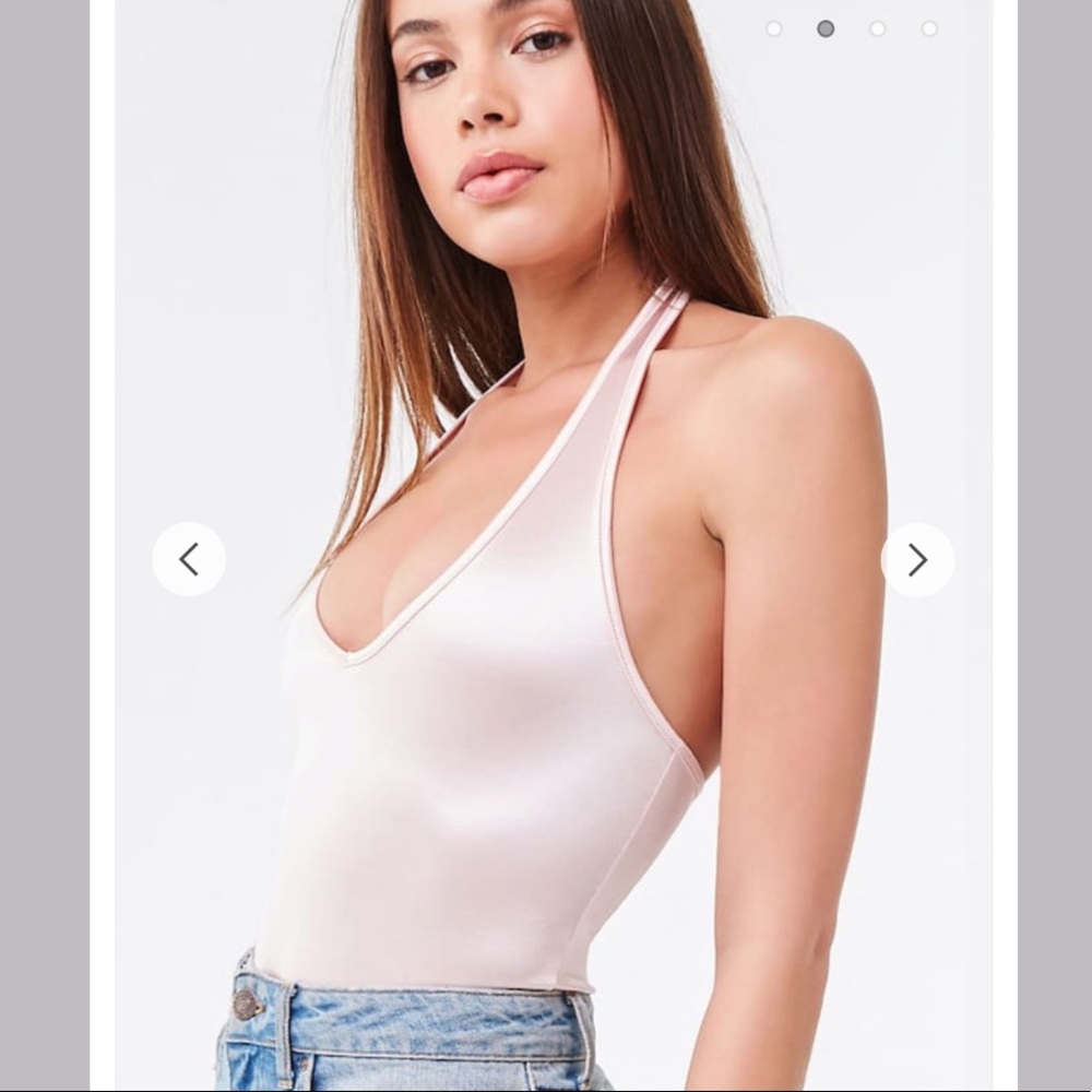 Forever 21 Light Pink Satin Halter Bodysuit